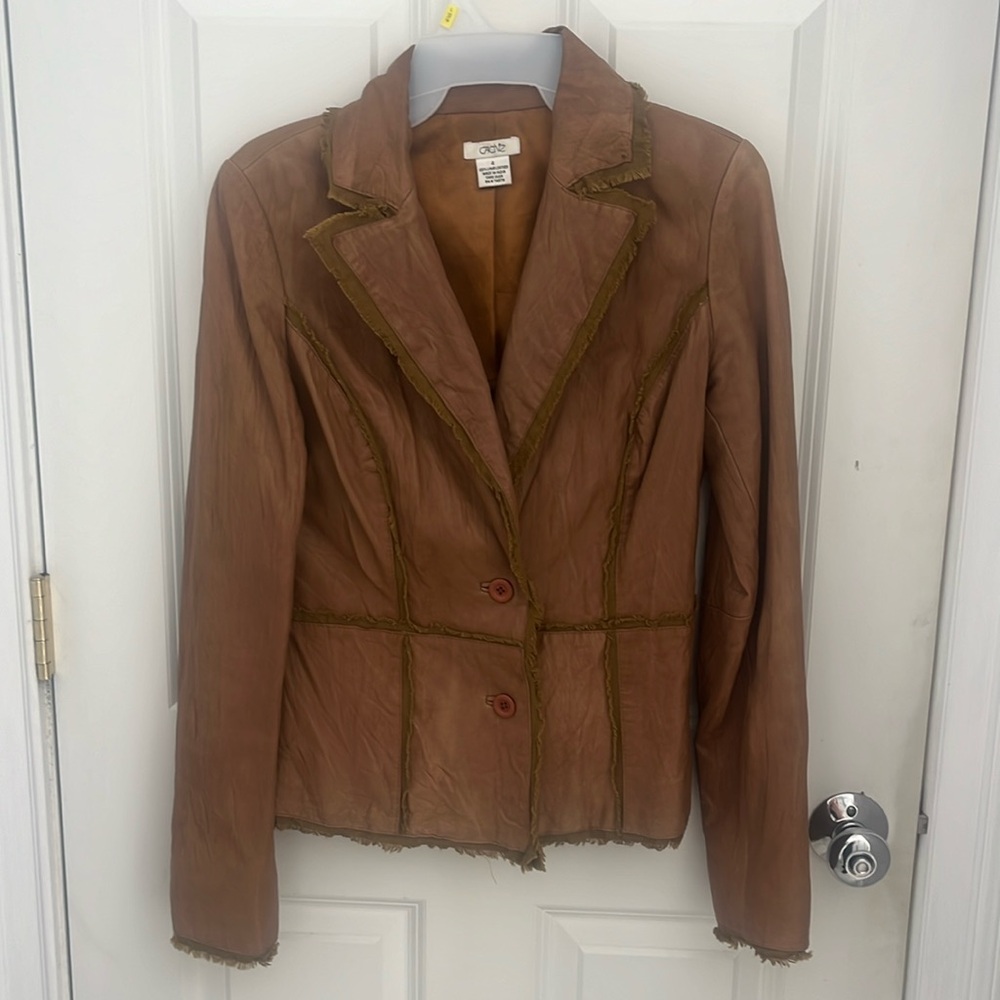 Cache real leather tan jacket size 4